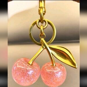Gold and Pink Cherry Bag Charm